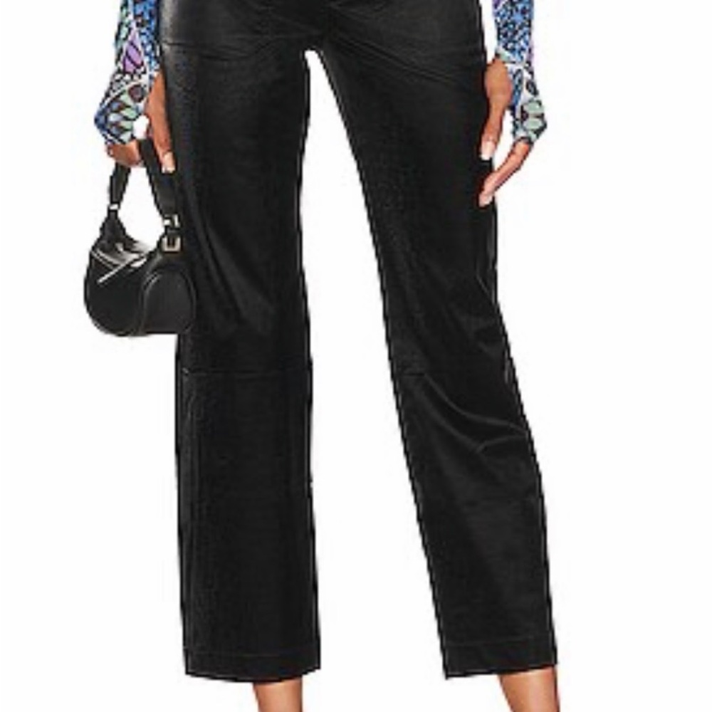 LNA Textured Check Faux Leather Zip Pant in Black